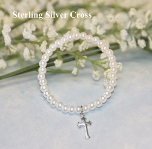 5" Glass Pearl with Sterling Silver Cross Bracelet