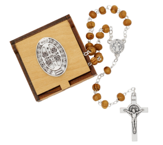 St. Benedict Wood Rosary & Box