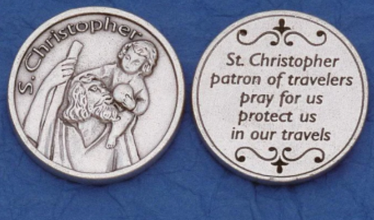 Silver Tone Pocket Token - St. Christopher