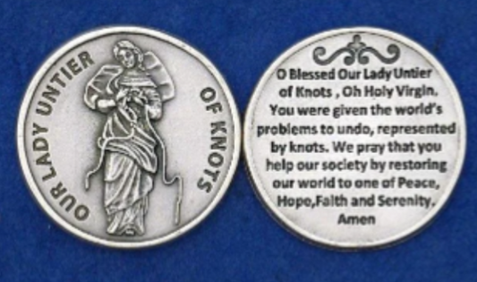Silver Tone Pocket Token - Our Lady Untier of Knots