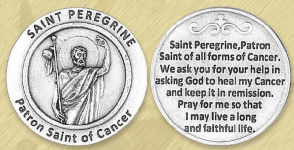 Silver Tone Pocket Token - St. Peregrine, Patron Saint of Cancer