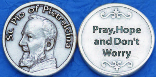 Silver Tone Pocket Token - St. Pio