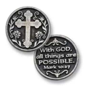 Pewter Pocket Token - With God All Things are Possible - Cross