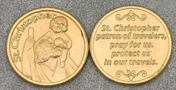 Brass Tone Pocket Token - St. Christopher