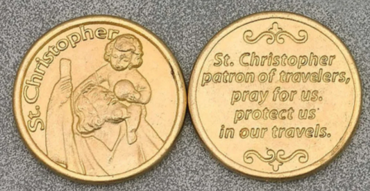 Brass Tone Pocket Token - St. Christopher