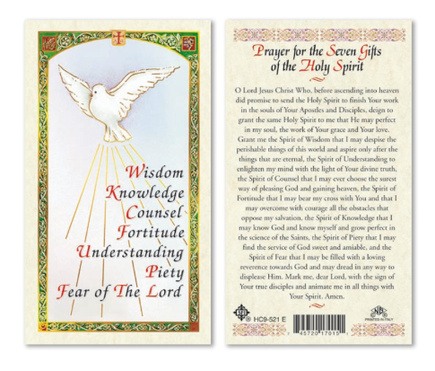 Seven Gifts of the Holy Spirit Prayer Card