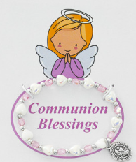 Girls White Heart and Pink Stretch Bracelet