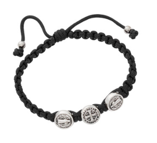 Kids Black St. Benedict Corded Bracelet