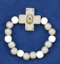 White Stretch Wood First Holy Communion Bracelet