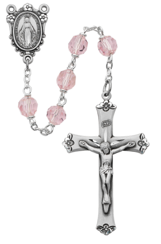 Sterling Silver 7mm Pink Tincut Rosary
