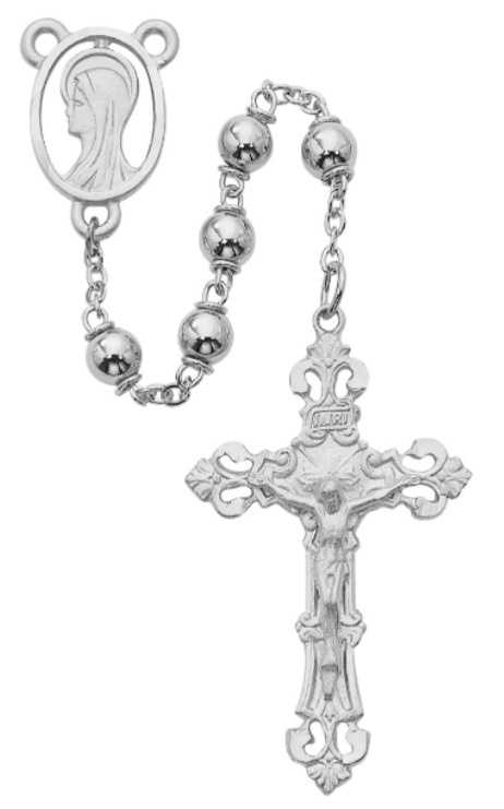 Rhodium Silver Bead Rosary