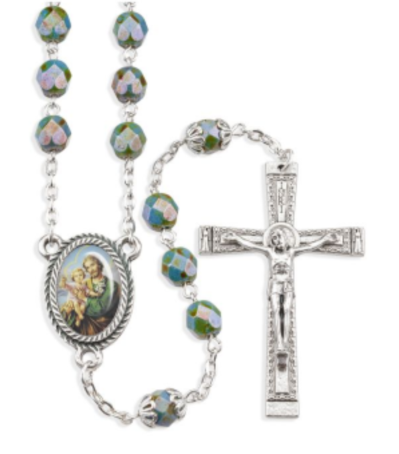 Light Teal Alabaster Luster Bead St. Joseph Rosary