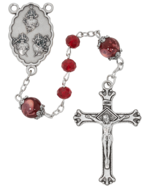 Ruby 3 Heart Rosary