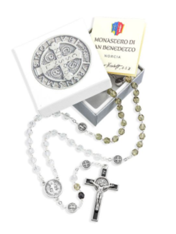 Tri Color Crystal Glass Bead St. Benedict Rosary