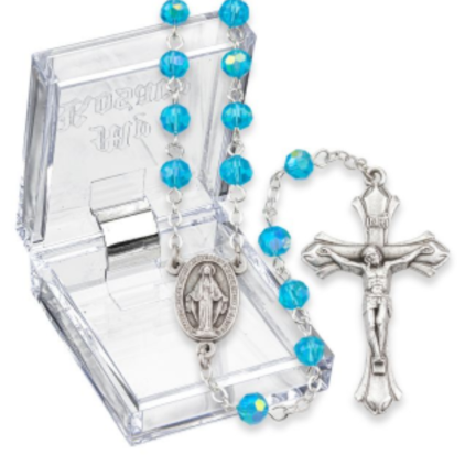 March Aqua Aurora Borealis Birthstone Rosary