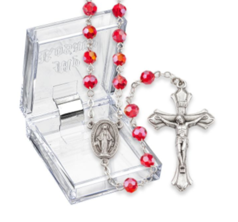 July Ruby Aurora Borealis Birthstone Rosary