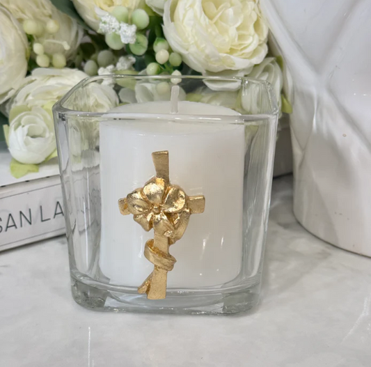 Candle Holder Floral Cross