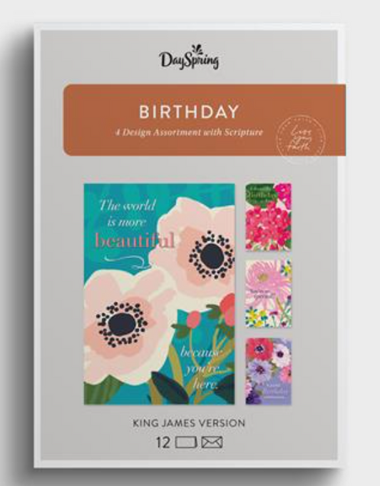 Birthday - Beautiful Birthday Flowers - 12 Boxed Cards and Envelopes, KJV