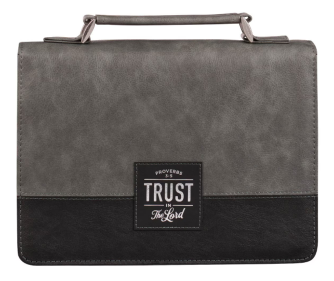 Trust in the LORD Gray and Black Faux Leather Bible Cover - Proverbs 3:5 - Large