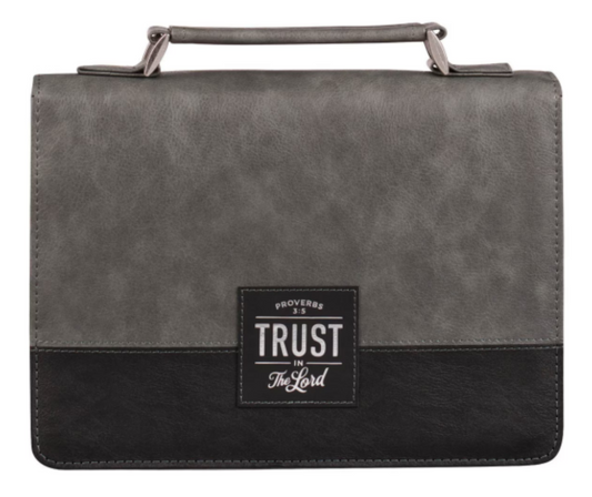 Trust in the LORD Gray and Black Faux Leather Bible Cover - Proverbs 3:5 - Large