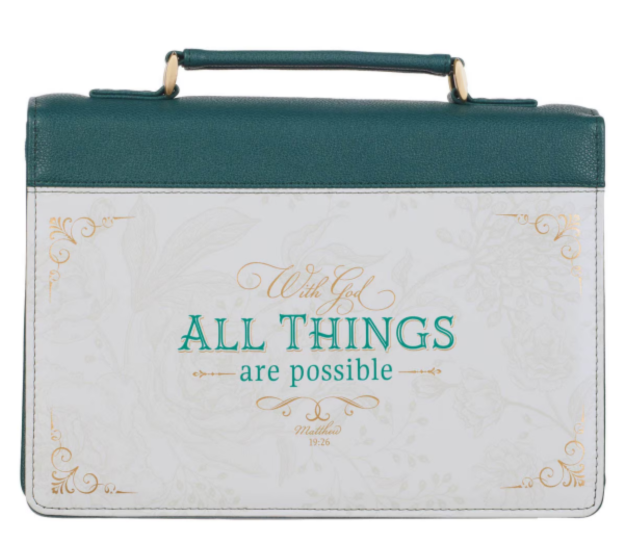 All Things are Possible Teal Tourmaline Faux Leather Fashion Bible Cover - Matthew 6:19 - Large