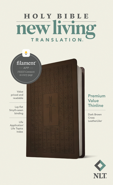 NLT Premium Value Thinline Bible, Filament Enabled (Leatherlike, Dark Brown Cross)