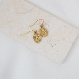 Petite Miraculous Medal Earrings - Gold