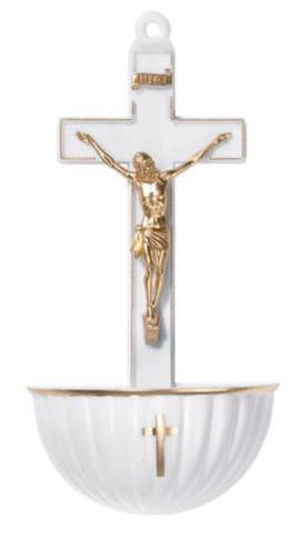 White Crucifix Holy Water Font