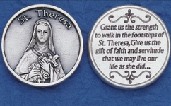Silver tone Pocket Token St. Theresa