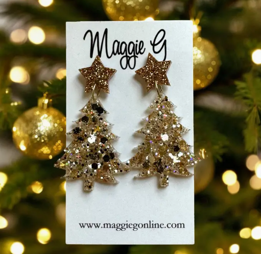 Gold Christmas Tree Earrings