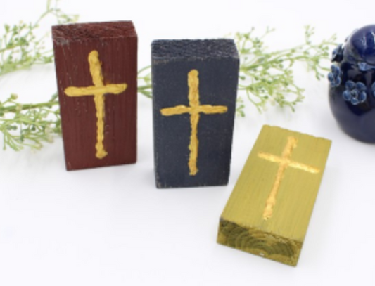 2"x4" Wood Block with Hand Painted Cross, Assorted