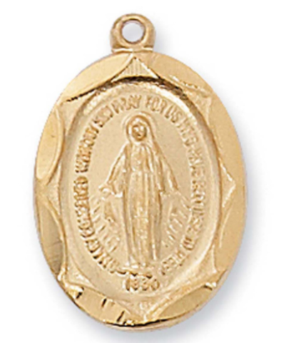 Gold Over Pewter Miraculous Medal Necklace