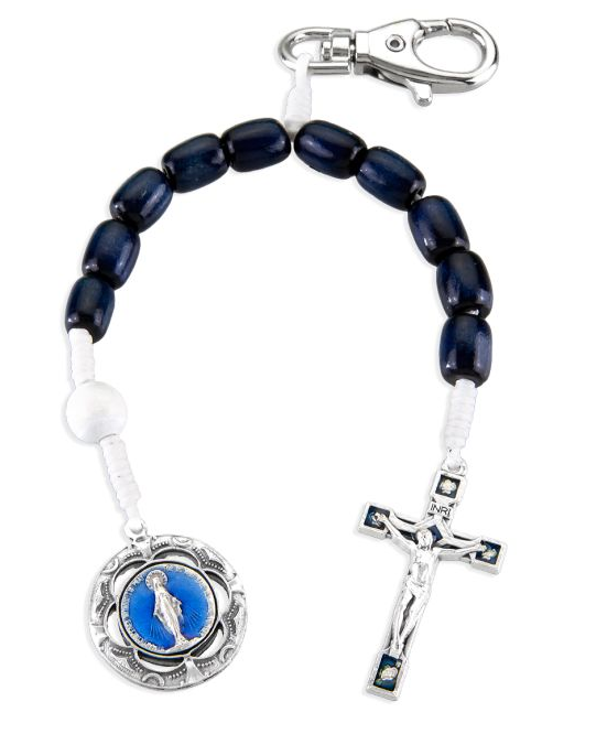 Miraculous Medal One Decade Wood Rosary Backpack Clip