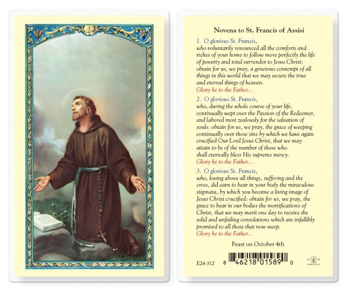 Novena to St. Francis of Assisi Prayer Card