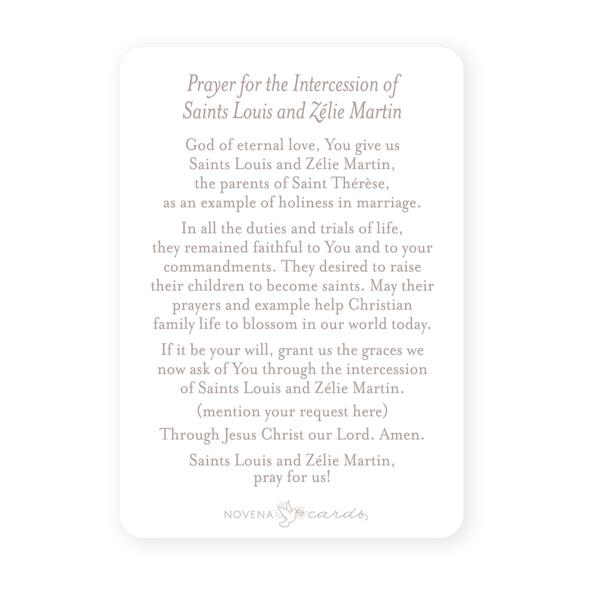 Sts. Zelie and Louis Martin Prayer Card | Beige