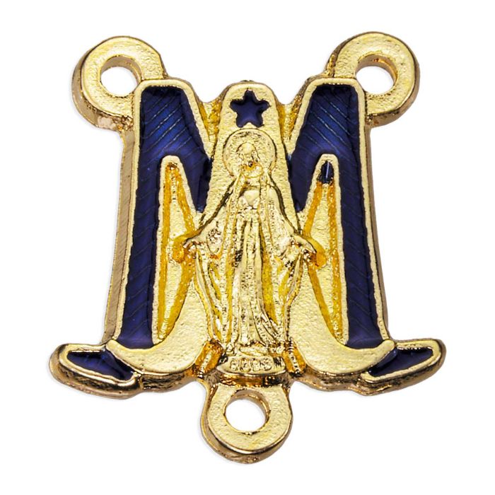 Miraculous Medal Rosary Centerpiece Gold with Blue