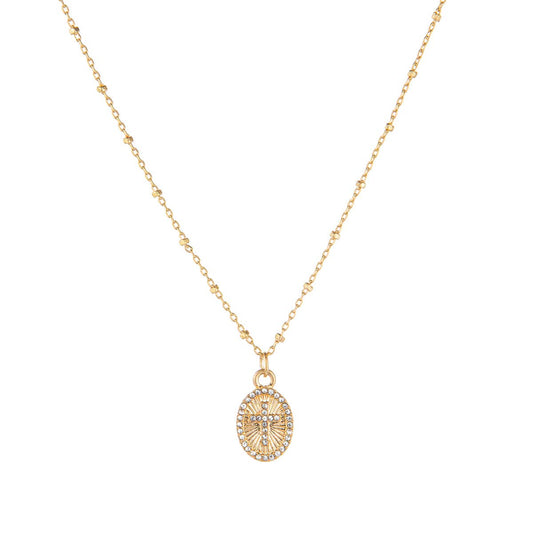 Cross Medallion Necklace   Gold