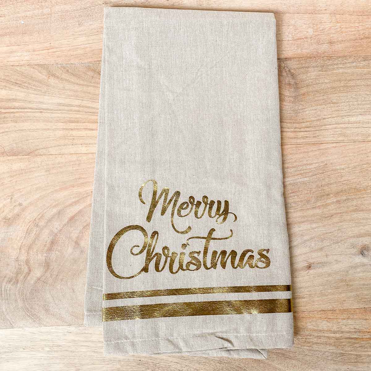Glamour Merry Christmas Hand Towel   Oat/Gold   20x28