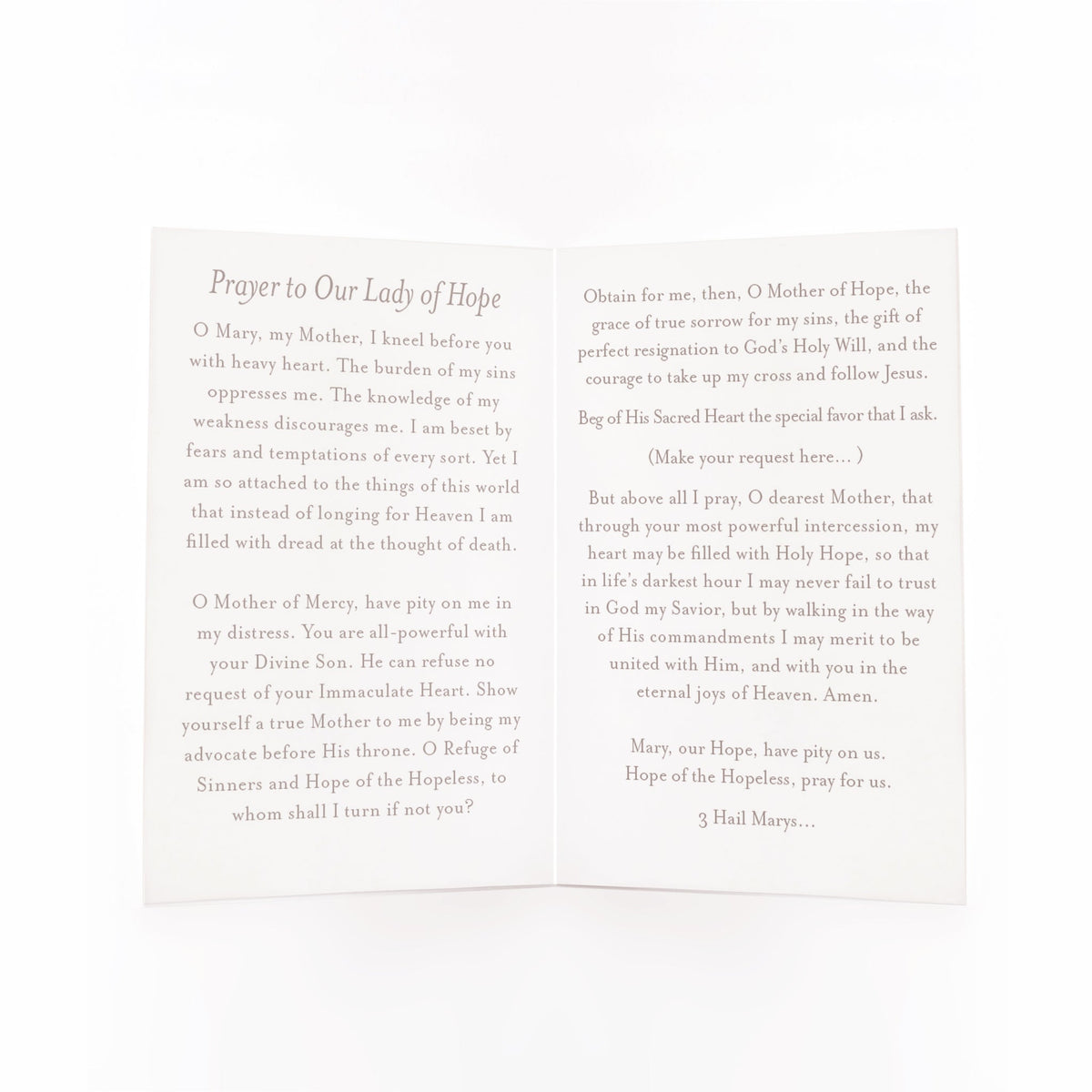 Our Lady of Hope Prayer Card | Pray for Us