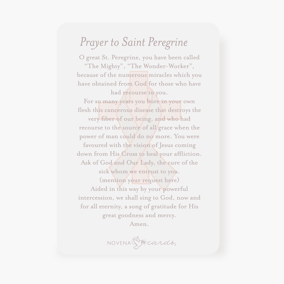 St. Peregrine Prayer Card | Pink Ribbon
